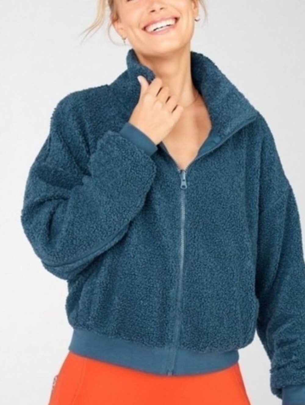 NWT Fabletics Teal Teddy Zip-Up Reversible Jacket Xxs